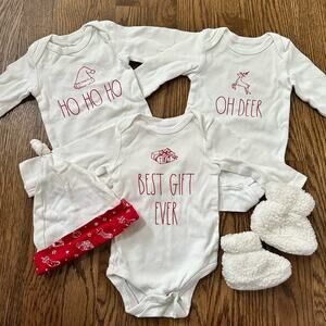 Rae Dunn Christmas onesie bundle, size 3-6 months (5 pieces)